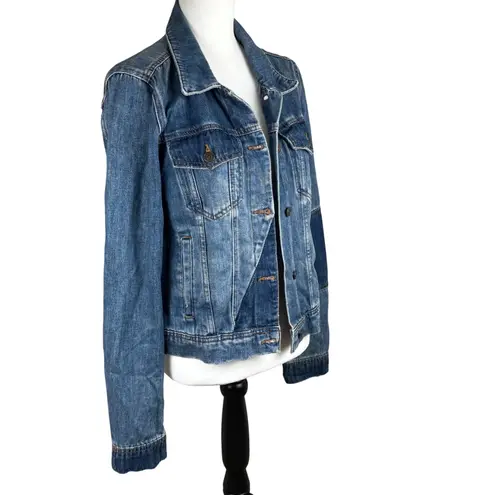 Free People  Rumors Two Tone Denim Patchwork Jean Jacket Women's Size Medium
