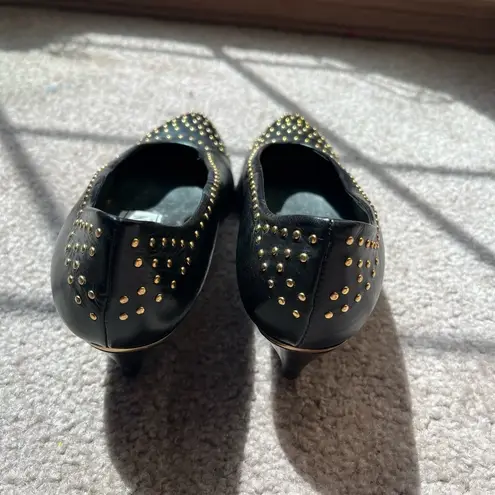 Vintage Italian Black Leather Studded Heels | 80s Minimal Chic Size 5.5 EU 35.5
