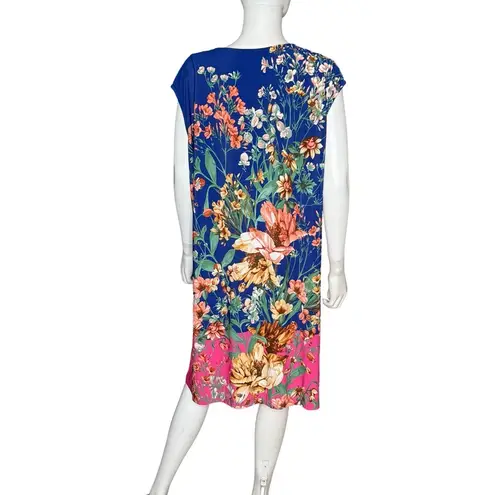 London Times Plus Size Printed Split-Neck Shift Dress Royal/Pink Women’s Sz 2X - Image 6