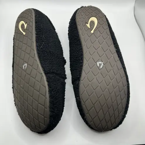 Olukai Nohea Heu Women's Black Faux Fur Moccasin Slippers Comfort Size 6