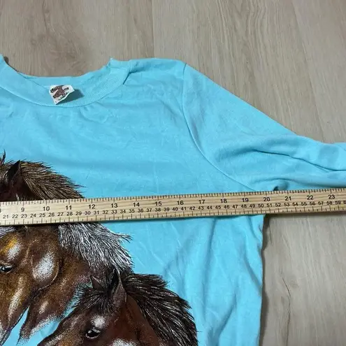 Vintage Horse Graphic Long Sleeve Crew Neck Pullover Sweatshirt Blue Size L