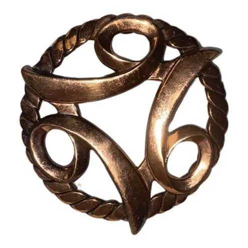 Modernist Copper Brooch Coiled Rope Perimeter Vintage Jewelry Brown