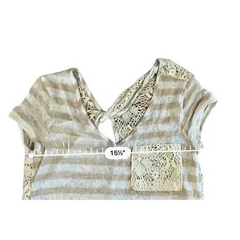 Moa Moa Moa Moa Cream Tan Stripe Feminine Lacy Twist Cap Sleeve Top sz Small