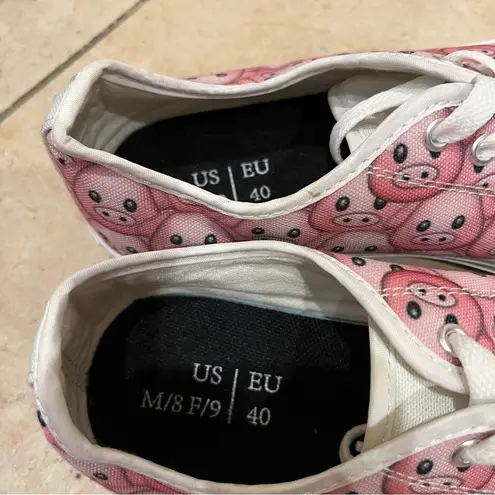 Pink Piggy Face Print Custom Low Top Tennis Shoes Sneakers W8 M9 Size 8