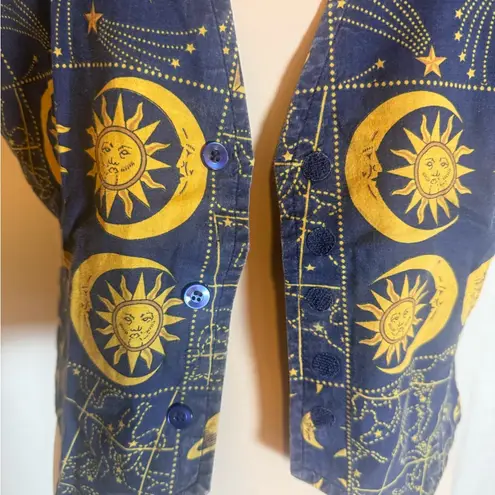 Vintage Celestial Sun Moon Vest Unisex Boho Astrology Print Button Velcro Front Blue