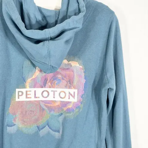 Peloton Small Jacket Full Zip Blue Logo Pockets Hooded Ribbed Sides Knit 1326