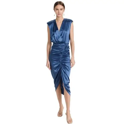 Veronica Beard Dress Size 8 Blue Steel Casela Silk Blend Ruching MSRP $648