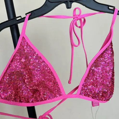 SKIMS  Bikini Bar sequin triangle bikini top Flamingo  NWT size medium