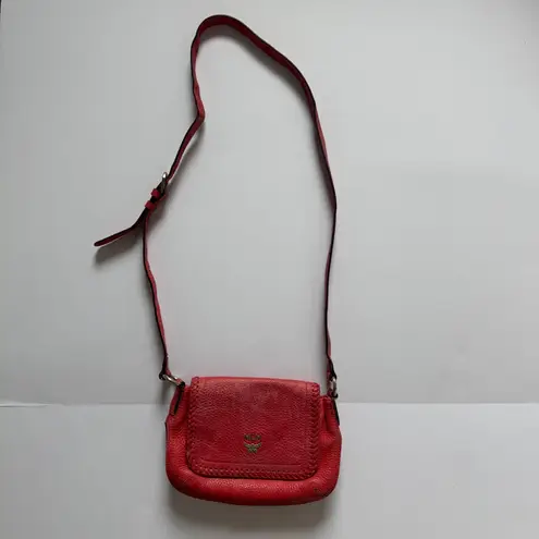 MCM Red Leather Whipstitch Trim Crossbody Bag