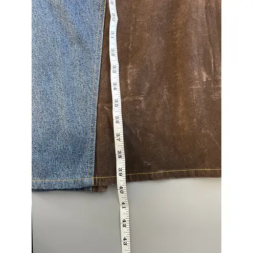 Forenza Vintage Blue Brown Maxi Denim Faux Suede Skirt Size 6 NEW