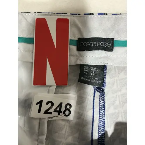 Woman’s Porcphrase 18w Blue Black White Geometric Capri Pants Casual