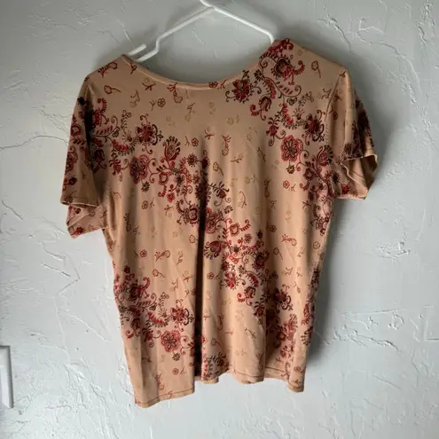 Gloria Vanderbilt Y2k Size Large Boho Rustic Floral Beige Red Short Sleeve Top - Image 5