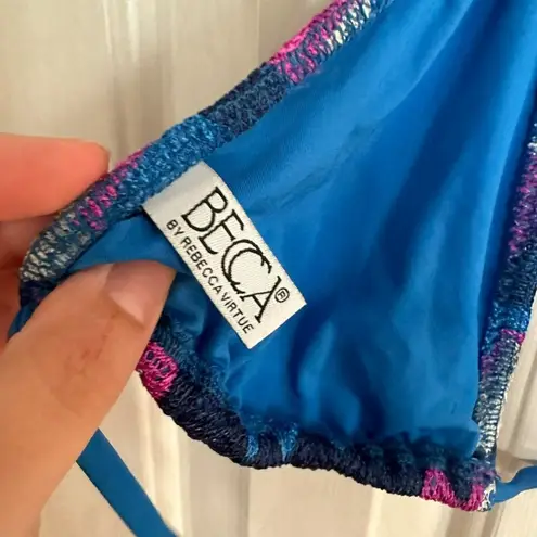 Becca  by Rebecca Virtue Bikini Top Chevron Knit Crochet Triangle Blue Medium