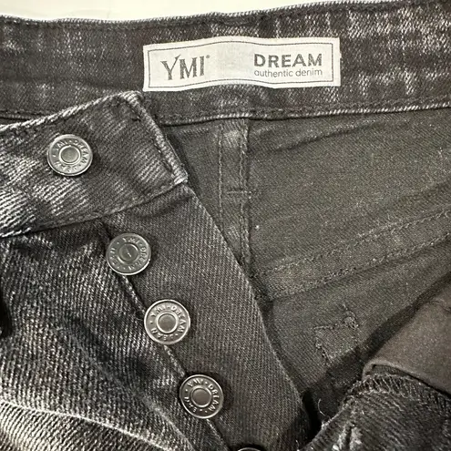 Ymi Black Denim Shorts Button Front Distressed Frayed Hem - Size 25.