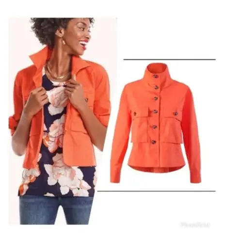 Cabi Tiger Lily Orange Cropped Cotton Swing Resort Button Up Jacket Vibrant M Size M