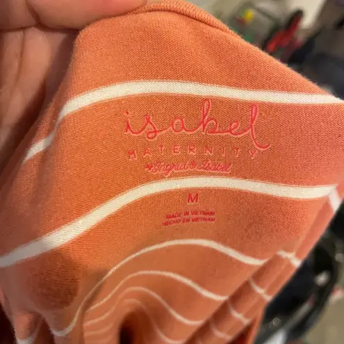 Isabel Maternity Coral White Striped Short Sleeve Midi Dress Size Medium