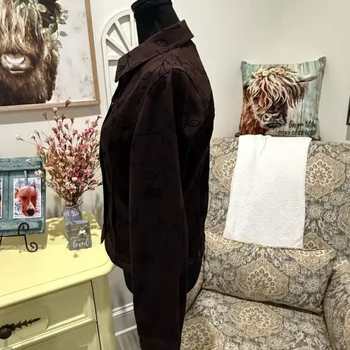 Brown Embellished Button Down Jacket with Notched Collar