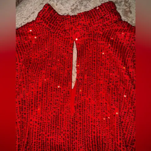 Vine & Love Red Sequin Long Sleeve Blouse