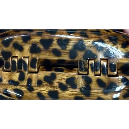 Signed Timmy Woods Acacia Wood Leopard Print Purse With Beaded Strap NWOT Brown