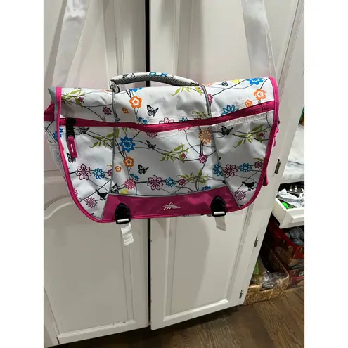 High Sierra Messenger Bag Floral Print Pink White Butterfly Laptop School Tote
