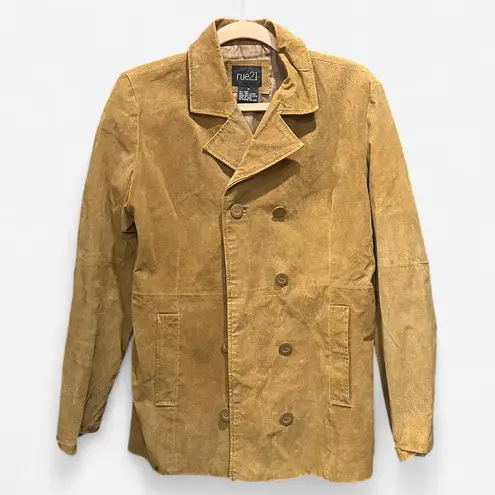 Y2K Genuine Suede Double Breasted Rue21 Jacket Tan M Boho Chic French Girl Brown Size M