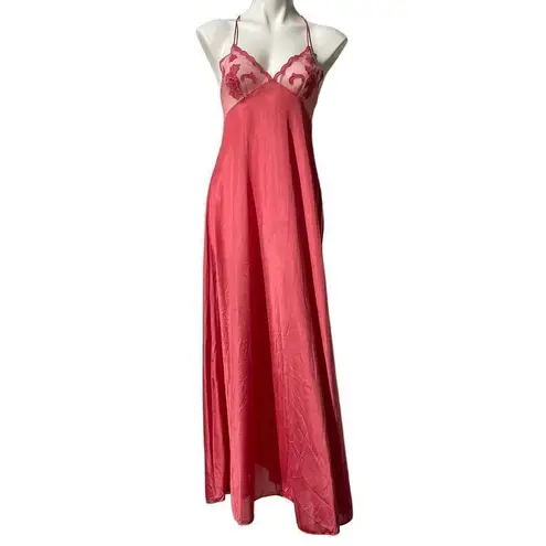 Lily Of France  Vintage Womens Nightgown Slip Dress Lace Maxi Chemise coral Small