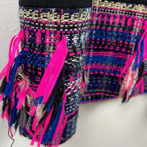 Milly Women’s Black Dress size 2, colored fringe on the bottom pink/blue/ white/