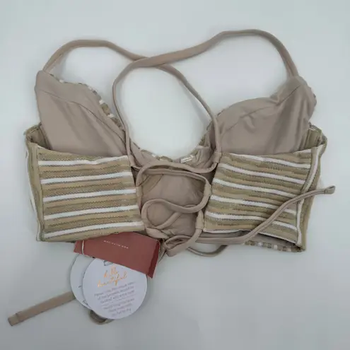 PQ SWIM PILYQ Bikini Top Size Large Corset Bralette NWT New Earth Stripe Swim Tan
