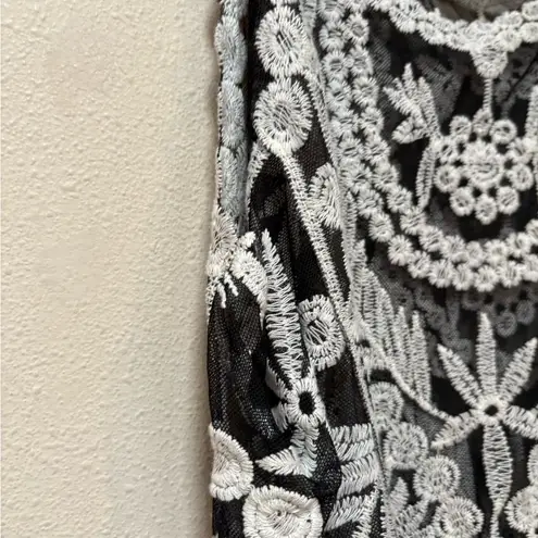 Textured Lace Knit Top Crochet Overlay Large Style Apparel Black