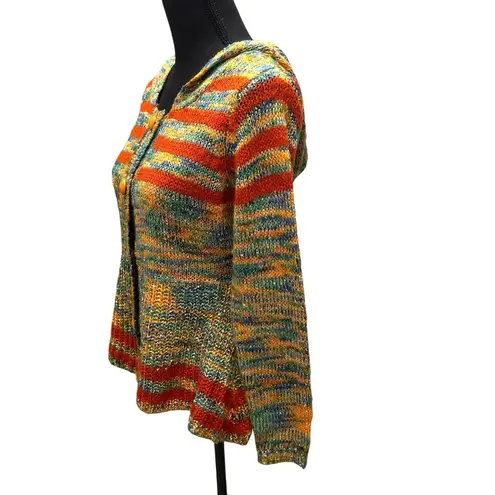 MISS MORENA Sequined Rainbow Gold Loose Knit Babydoll Cardigan Sweater Sz Small