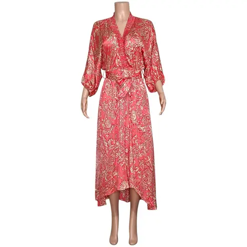 Poupette St. Barth Celie Long Dress, Pink Oriental Foulard, Small