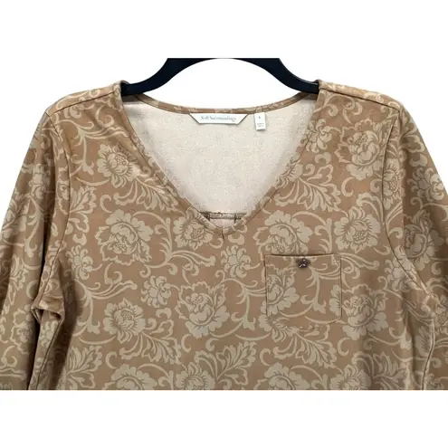 Soft Surroundings Tunic Top Womens S Tan Faux Suede Floral Roll Tab Boho Chic