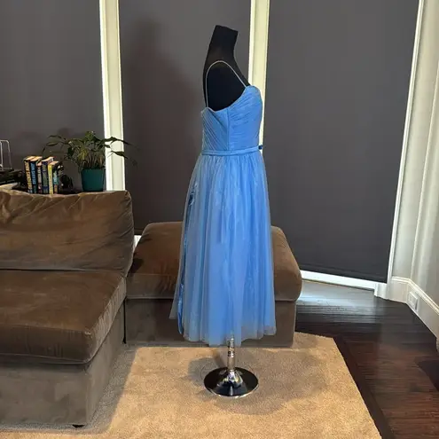 Women’s Tea Length Blue Prom Party Dress Corset Back Sweetheart Neckline Size 16