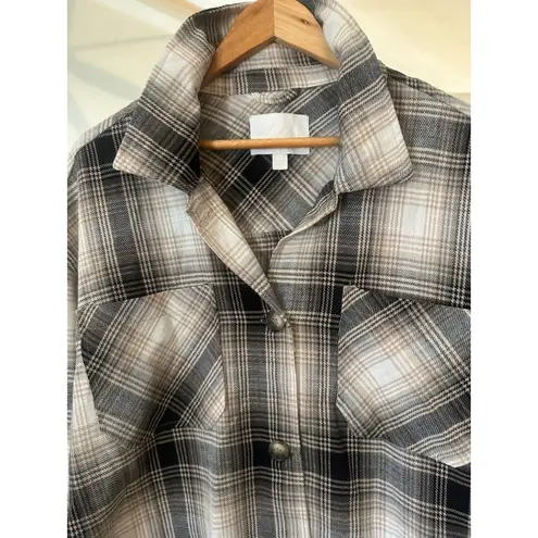 Women's Ashley By 26 Plaid Shacket Western Size L Black Beige Tan Size L