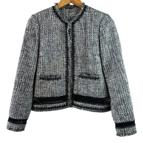 Elie Tahari Liri Black Tweed Cropped Jacket Office to Evening Size Medium