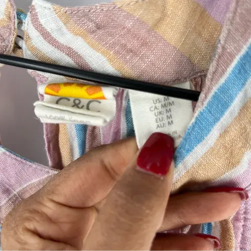 C&C California Linen Pastel Multicolor Striped Halter Mini Dress Breathable‎