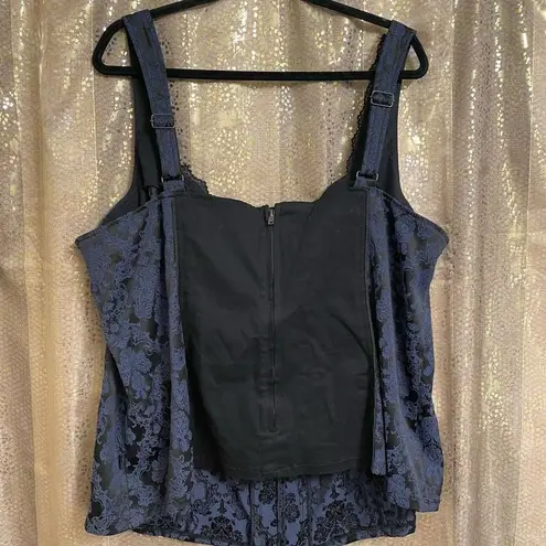 Tripp NYC TRIPP Navy Blue & Black Floral Lace-Up Corset Plus Size, 4X