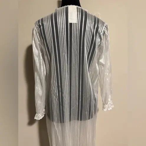 EUC Rose Cottage Vintage White Sheer Lace Robe with pink ribbon size 14