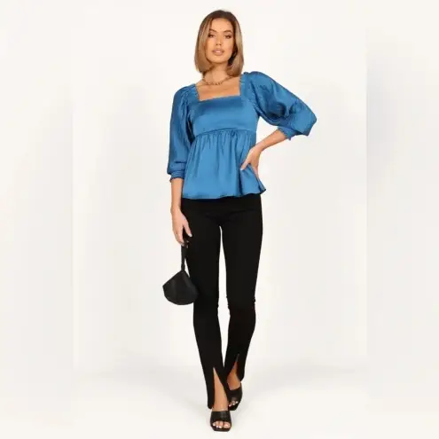 Petal and Pup Blue Montana Satin Babydoll Blouse Top Size Medium M NWT
