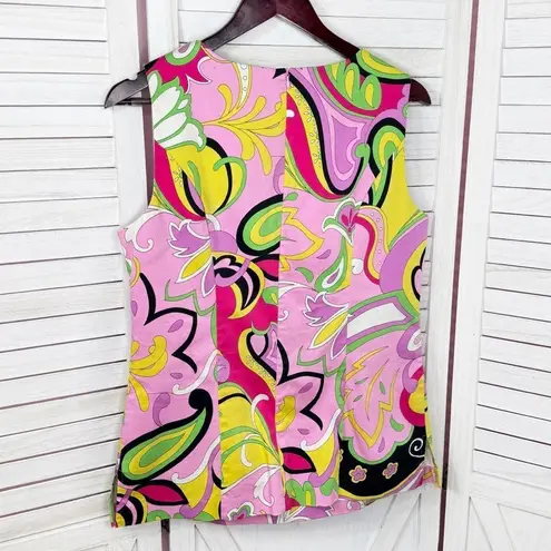 Nina Leonard  Paisley Retro Twill Sleeveless Tunic Top Pink Multi‎ 12