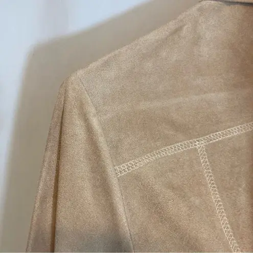 Vintage Ultra Suede Leather Tan Custom Made Long Sleeves Button Up Blouse Top Size M