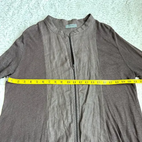 David Valls Lagenlook Linen Zip Front Shirt Cardigan Size M Brown Oversized Size M