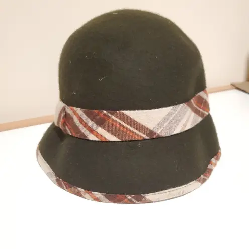 COLOMBINO Wool Plaid Belted Bucket Hat Brown