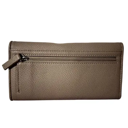 Dana Buchman Pebble Leather Trifold Wallet Taupe Brown