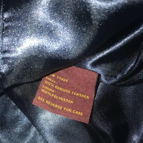 HAL RUBENSTEIN BLUE ZIP CLOSE CHAIN AND LEATHER ACCENT LEATHER JACKET MEDIUM