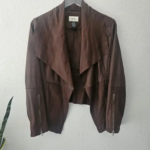 Neiman Marcus Brown Leather Open From Cascade Ruffle Zippered Sleeves Sz Small - Image 2
