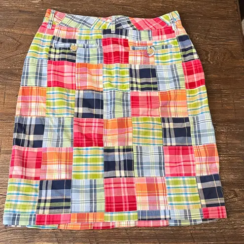 Vintage L.L. Bean Favorite Fit Madras Plaid Patchwork Straight Skirt Size 4 Pink