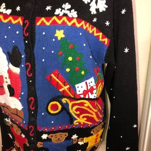 Designers Original Studio Ho Ho Ho Christmas Button Down Sweater Size Large Black
