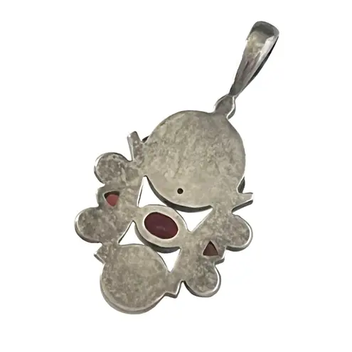 Sagen Silver Pendant Mother of Pearl Moon Face Garnet Ruby Peach Quartz Gemstone