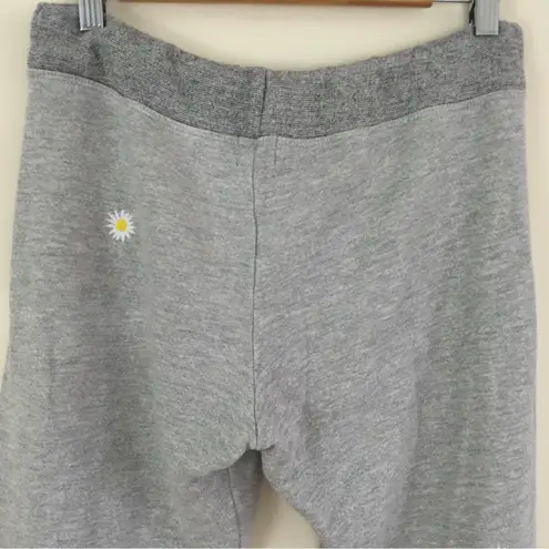 Sundry Grey White Embroidered Daisy Floral Drawstring Sweatpant Joggers